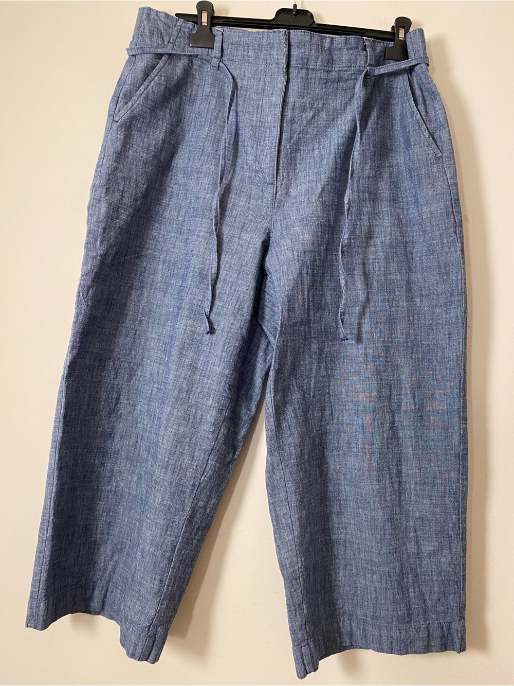 Casual Blue Cotton Wide Leg Capri Pants